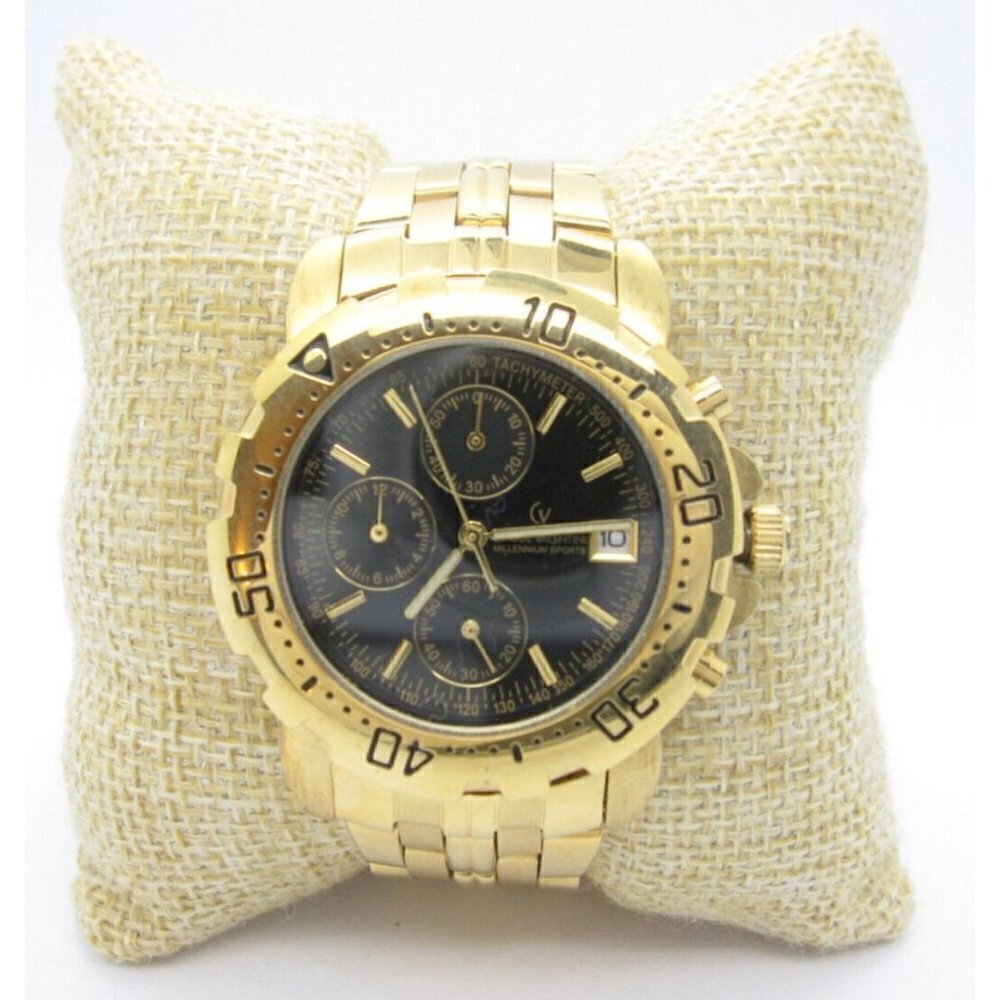 Men Claude Valentini Chrono 18CT Electroplated Quartz WR Analog Watch (E475)